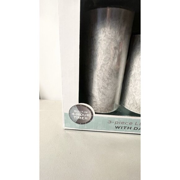 LED Light Gray Candle Set 3 Pc Flameless Wax Order Home w/ Daily Timer - Picture 2 of 9